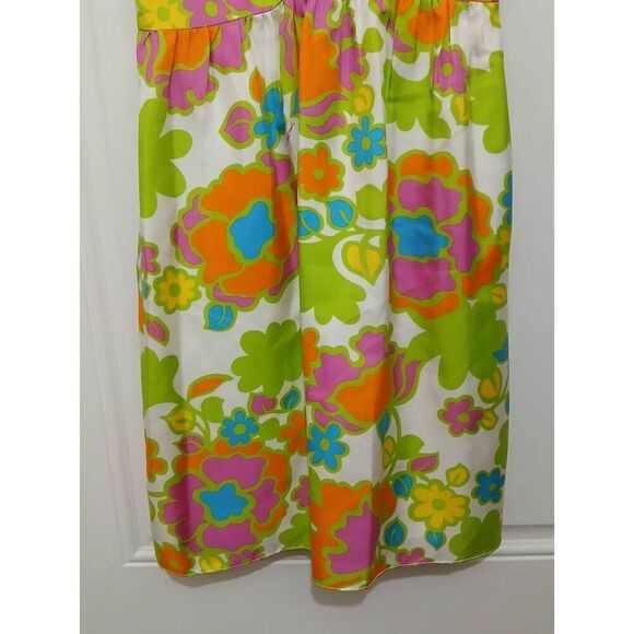 Milly new york size 0 women 100% silk floral green orange babydoll dress Pockets - Picture 4 of 8